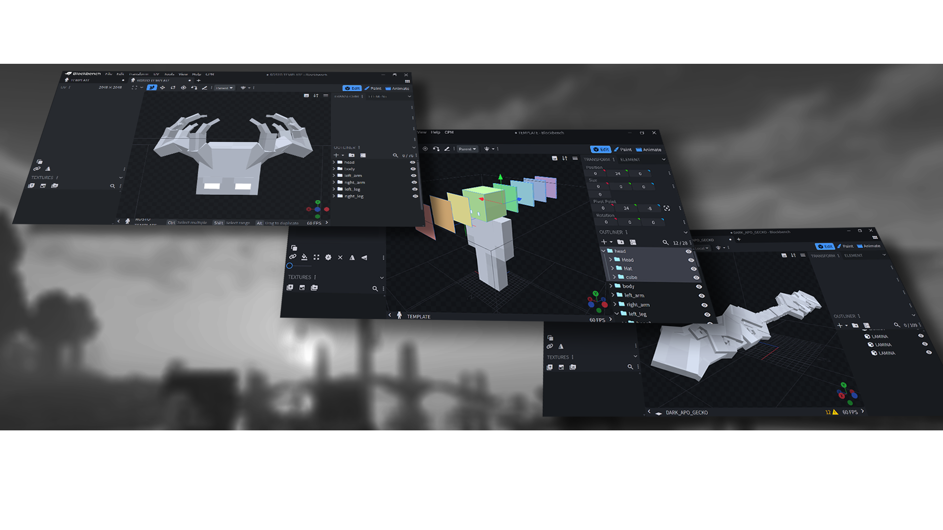 Capturas do processo de modelagem no Blockbench